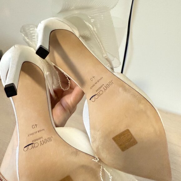 Jimmy Choo Averly 100 Satin Pumps Bow Mesh Detail Ankle Strap Stiletto Heels - Picture 12 of 13